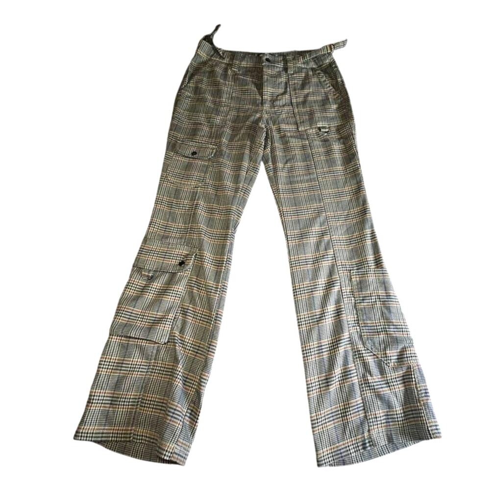 Urban Outfitters BDG plaid cargo flare pants beige and brown tartan pattern 4